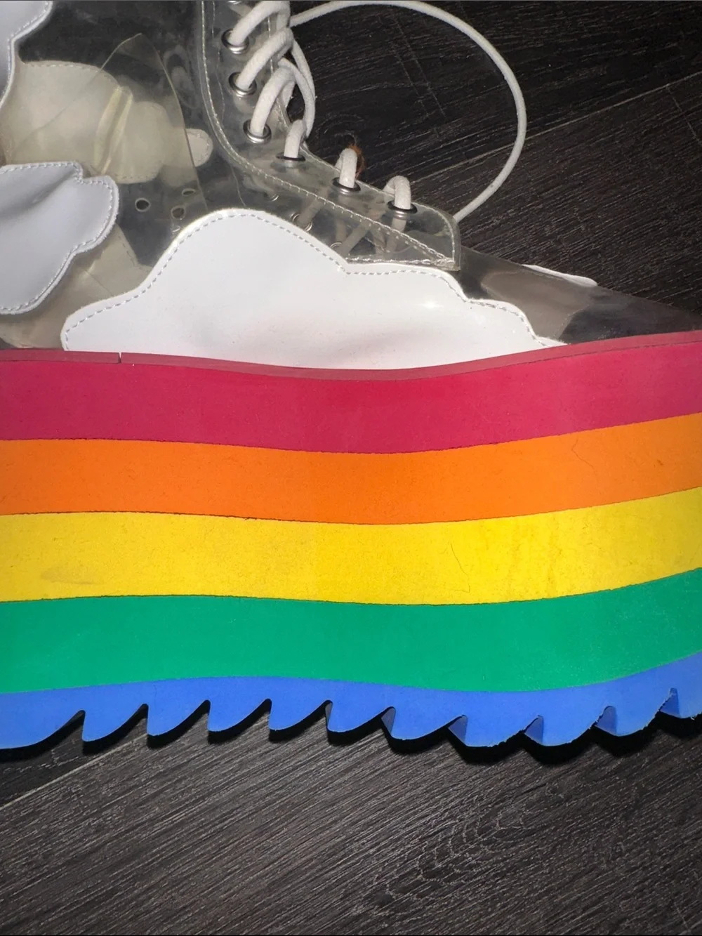 Current Mood Platform Lace-Up Boots - Clear Cloud Design with Rainbow Platform